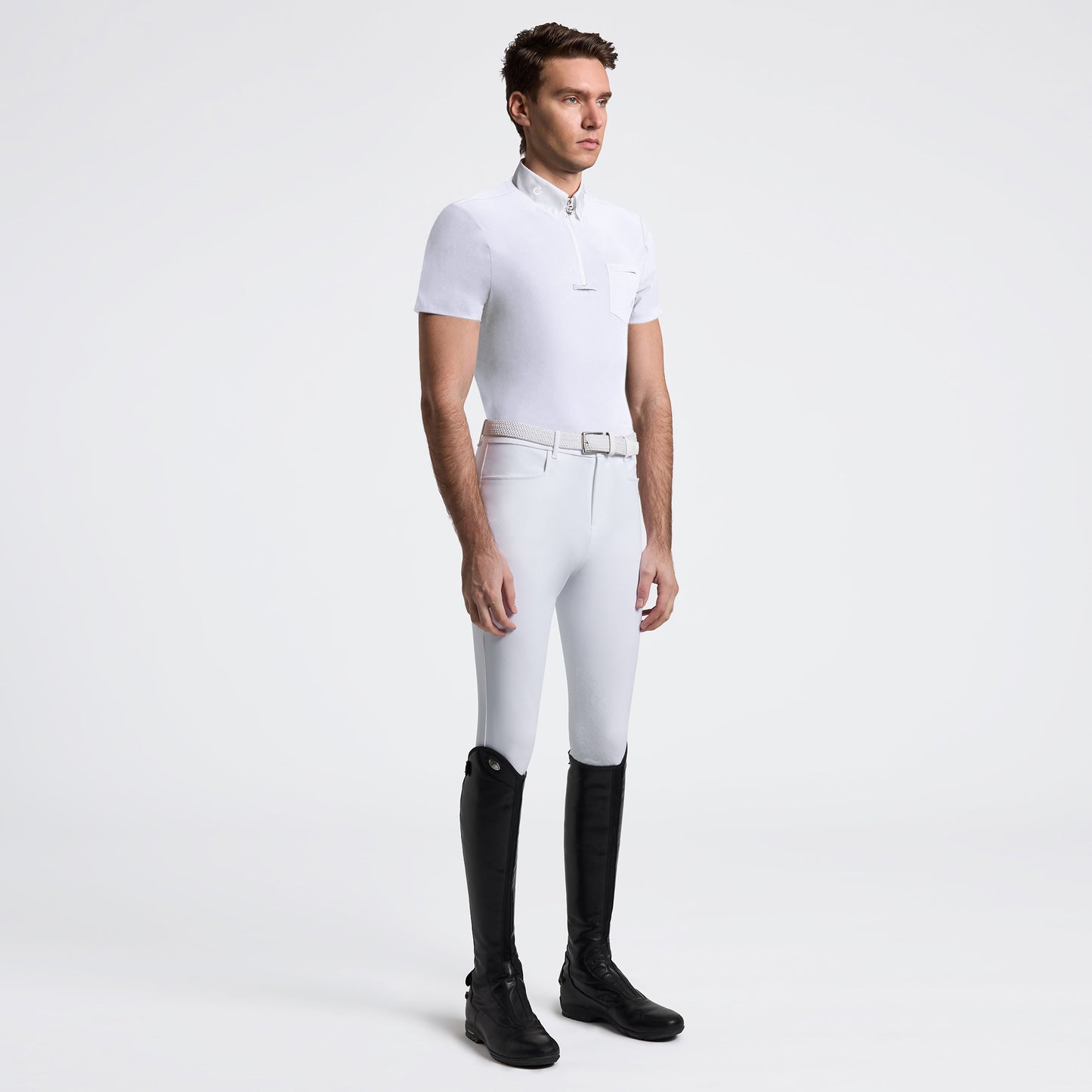 Cavalleria Toscana Men's Short Sleeve Competition Shirt with Pocket White