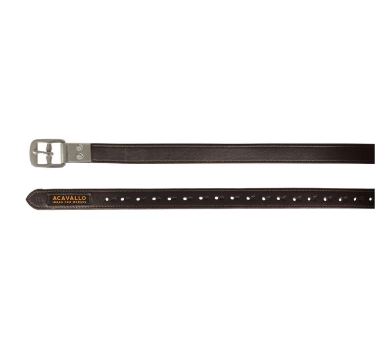 Acavallo stirrup leathers in full-grain calfskin with encased stainless steel buckle. Durable and practical.