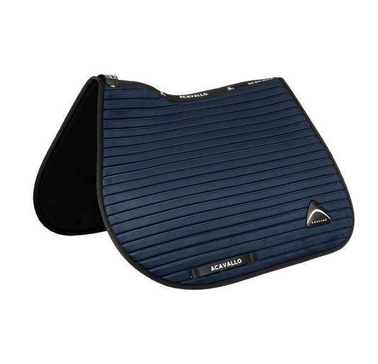 Acavallo Stripe suede jumping saddle pad Navy. In thermoformed Louvre and bamboo fibers