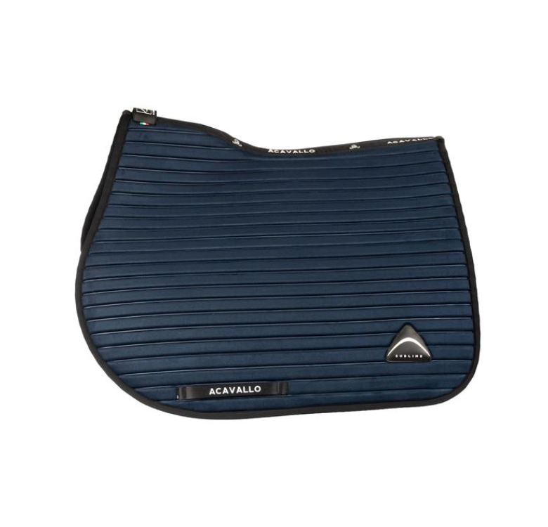 Acavallo Stripe suede jumping saddle pad Navy. In thermoformed Louvre and bamboo fibers