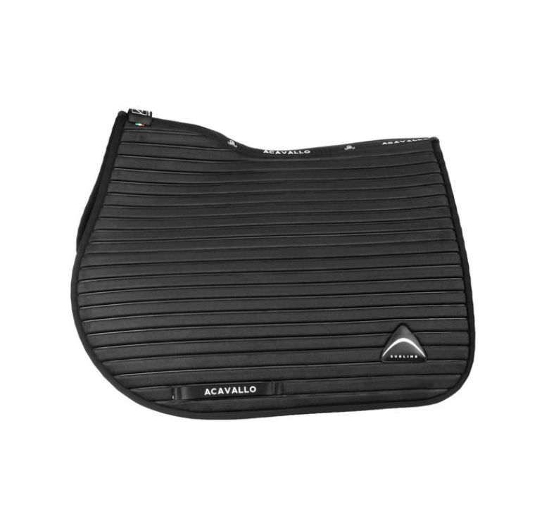 Acavallo Stripe suede jumping saddle pad Black. In thermoformed Louvre and bamboo fibers