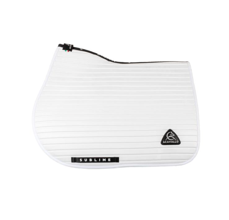 Acavallo Stripe suede jumping saddle pad White. In thermoformed Louvre and bamboo fibers