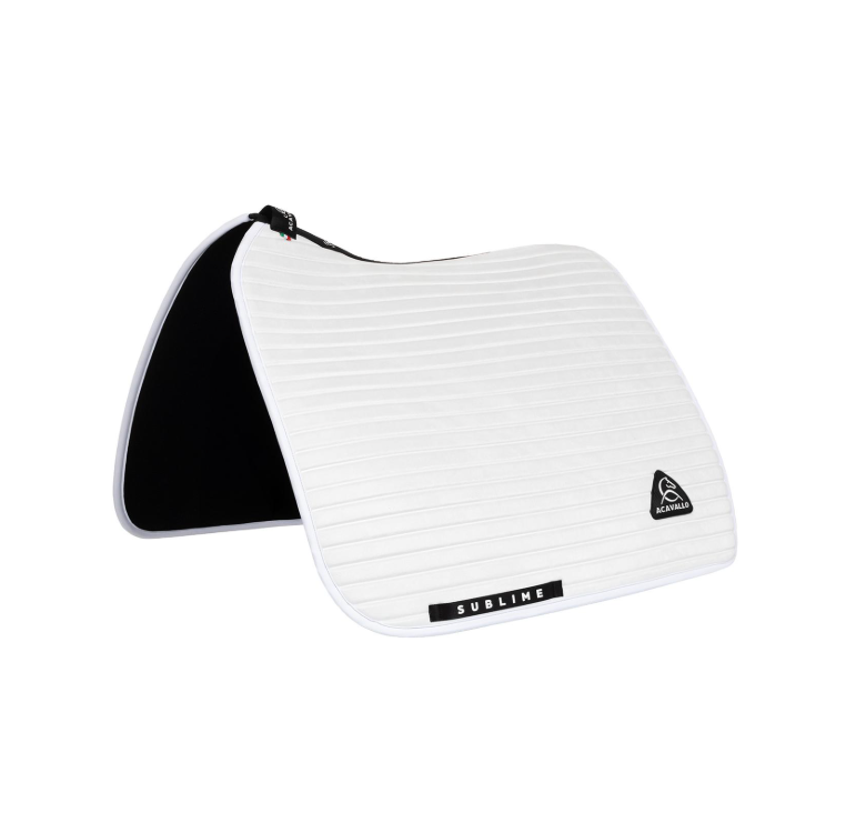 Acavallo Stripe suede dressage saddle pad White. In thermoformed Louvre and bamboo fibers