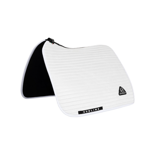 Acavallo Stripe suede dressage saddle pad White. In thermoformed Louvre and bamboo fibers