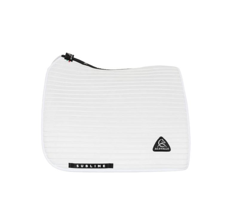 Acavallo Stripe suede dressage saddle pad White. In thermoformed Louvre and bamboo fibers